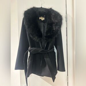 Michael Kors Black Coat with Faux Fur Trim